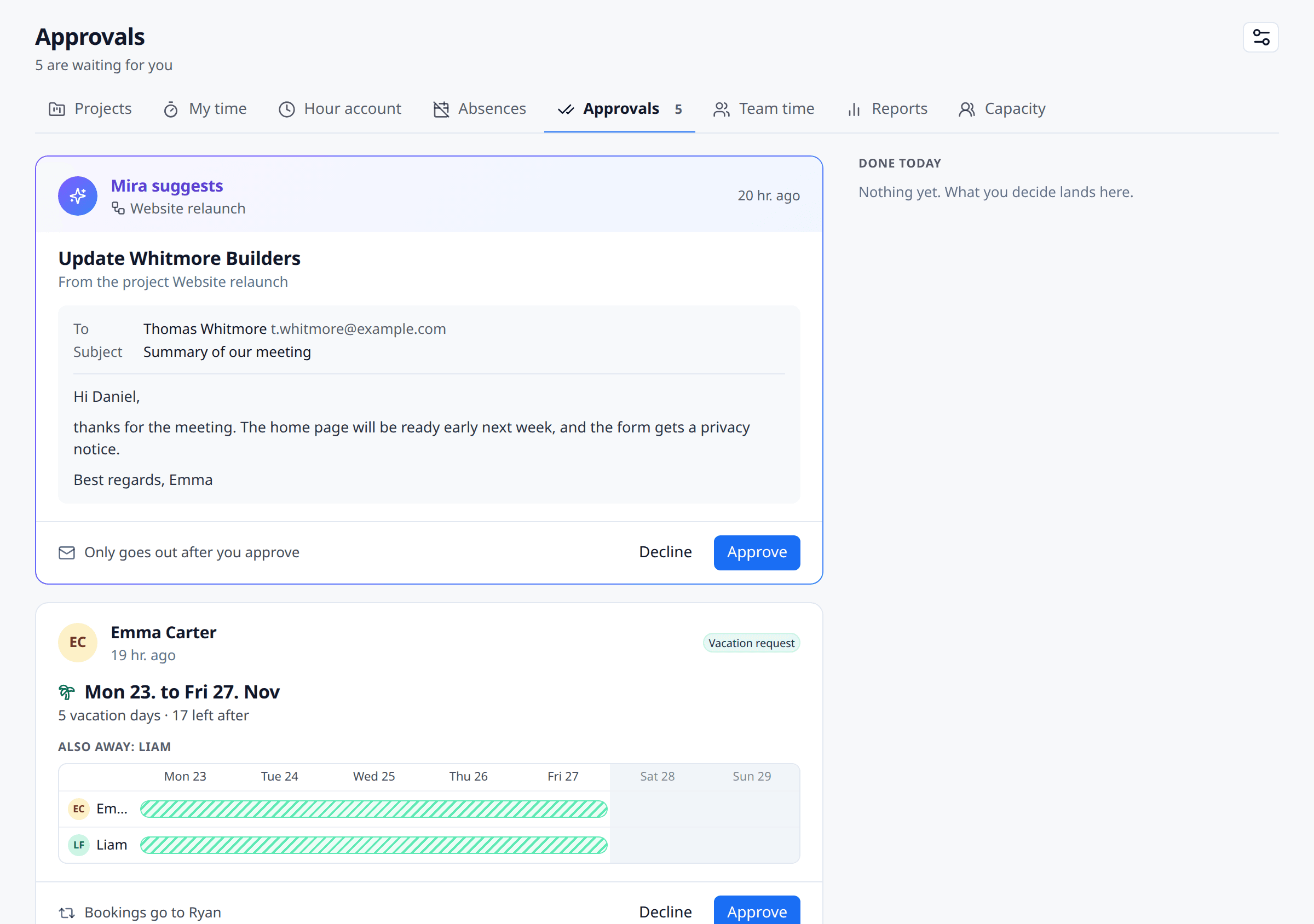 Approvals in meetergo with an open leave request