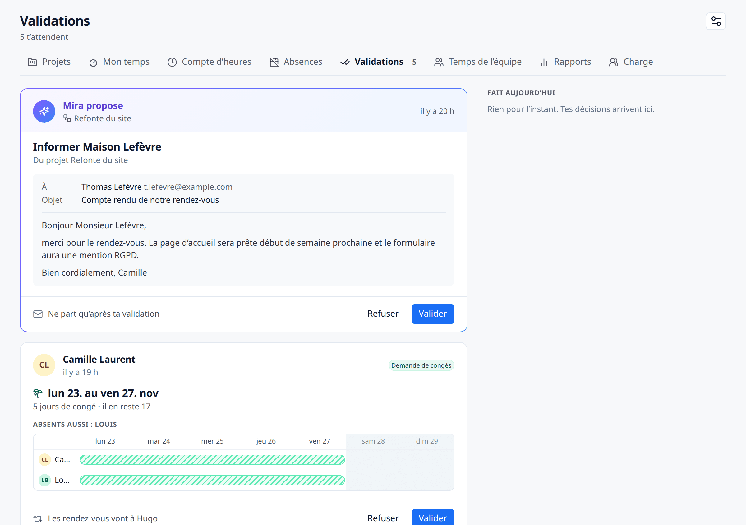 Validations dans meetergo avec une demande de congé en attente