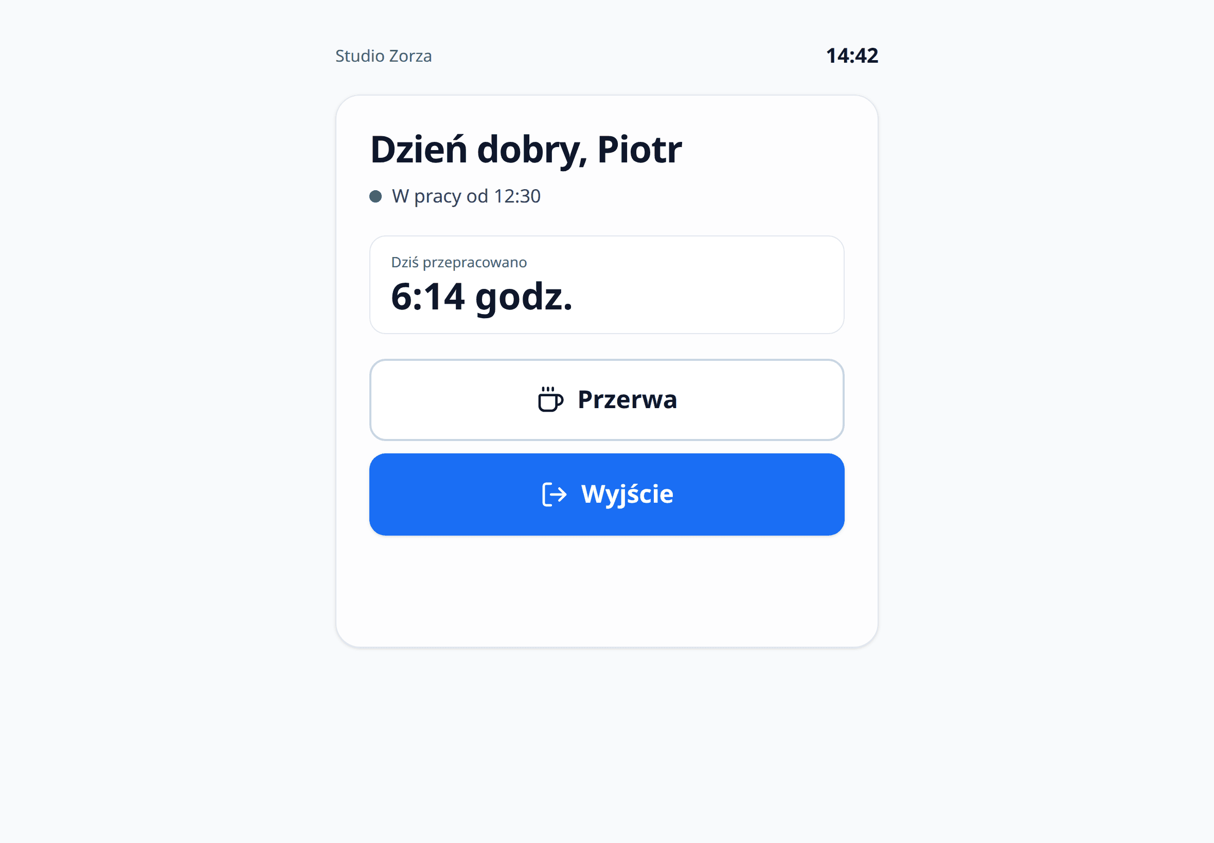 Link do rejestracji czasu na tablecie z wejściem, przerwą i wyjściem