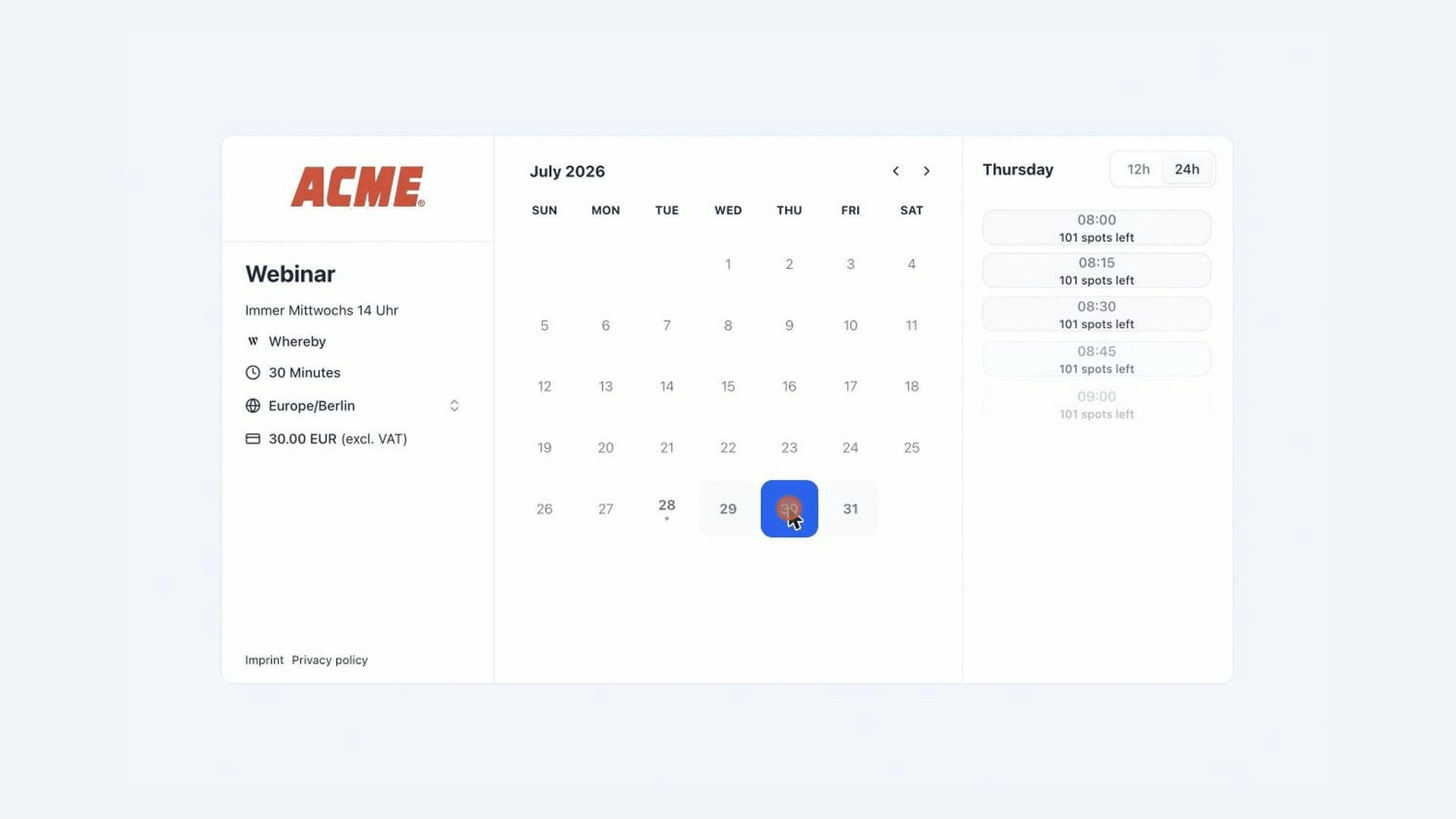 Booking page with your own branding in meetergo