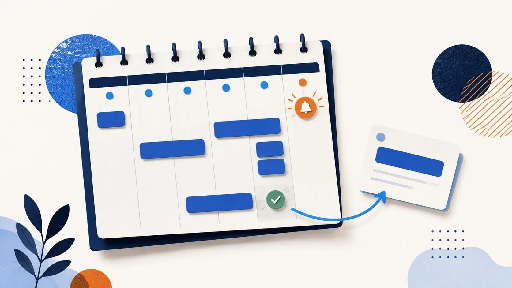 Editorial illustration of a weekly calendar connected to an appointment card