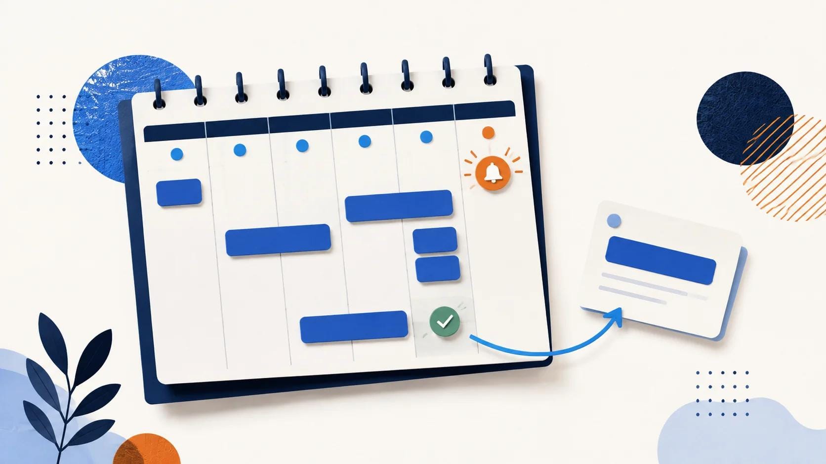 Editorial illustration of a weekly calendar connected to an appointment card