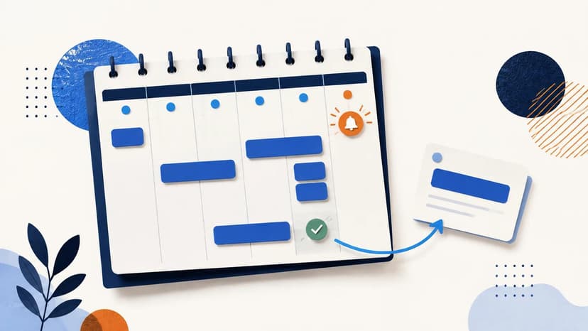 Editorial illustration of a weekly calendar connected to an appointment card