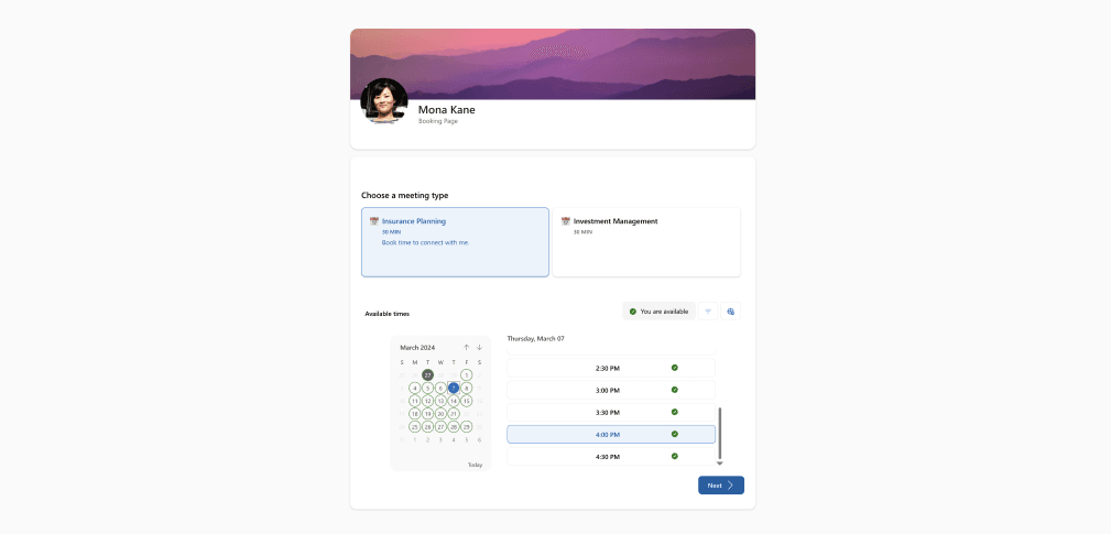 microsoft booking page