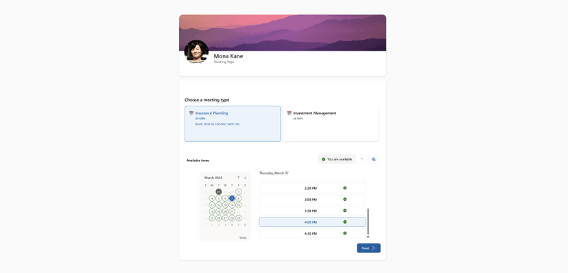 microsoft booking page