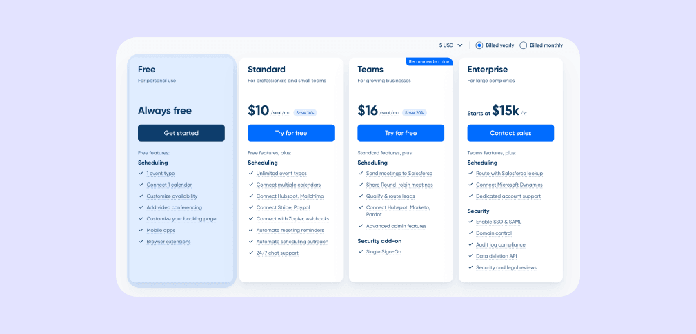 calendly feee pricing plan