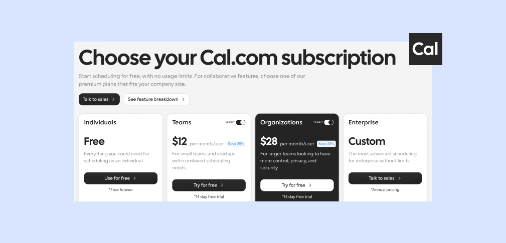 cal.com pricing