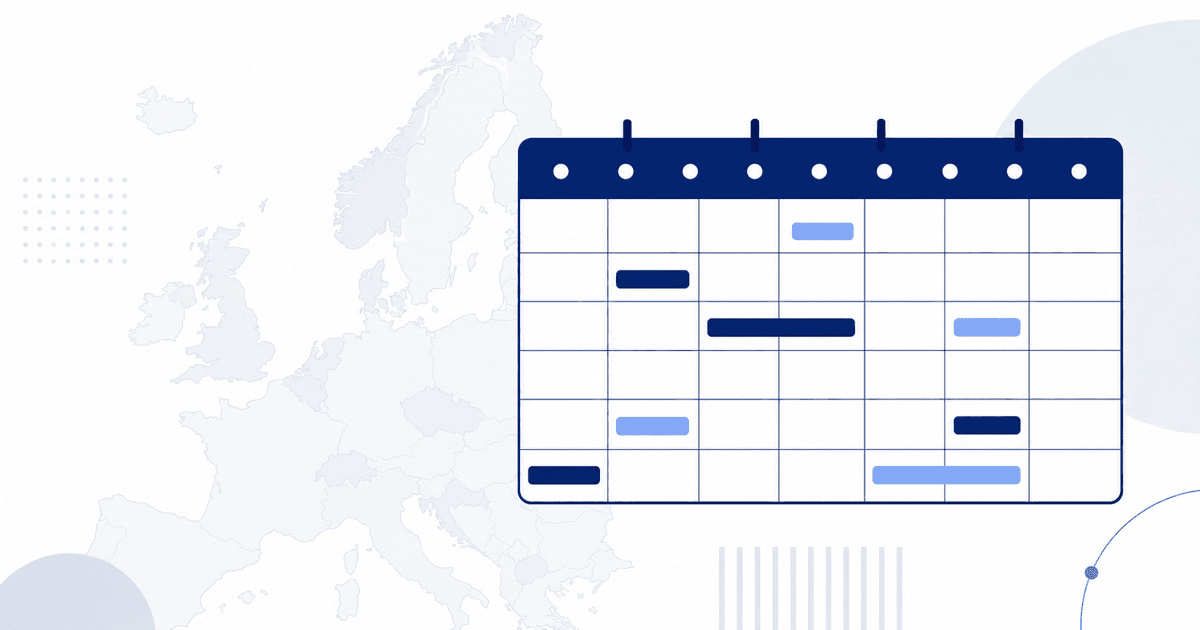 Kalenderraster vor einer Umrisskarte Europas als Symbol fuer europaeische Terminplanung