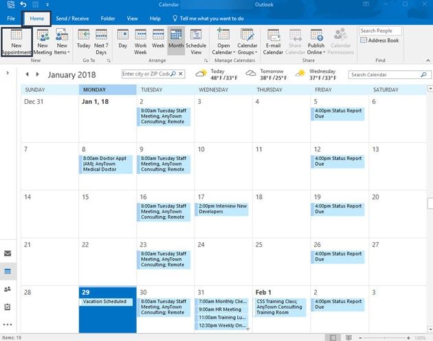 MS Outlook Calendar