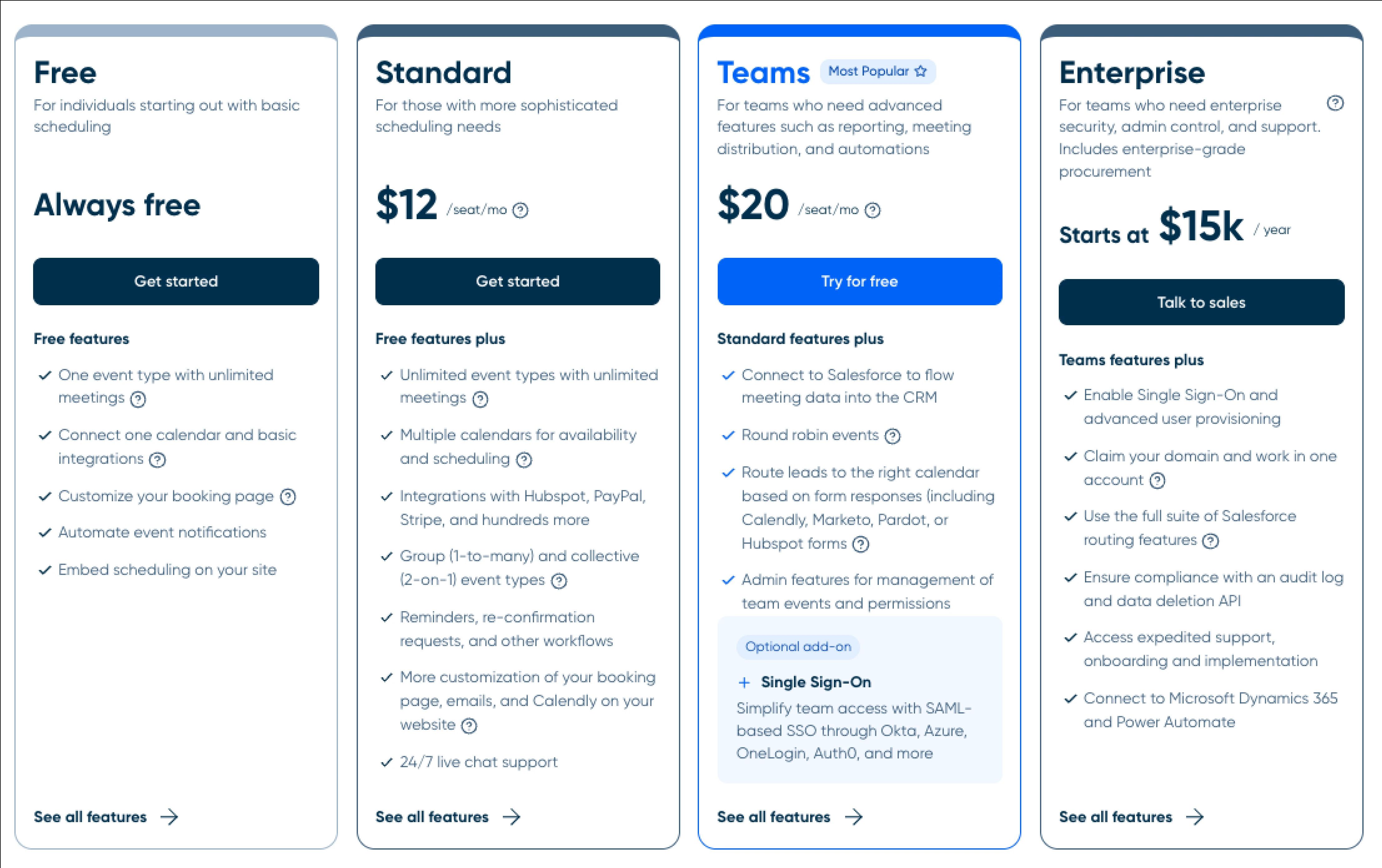 Calendly pricing plans