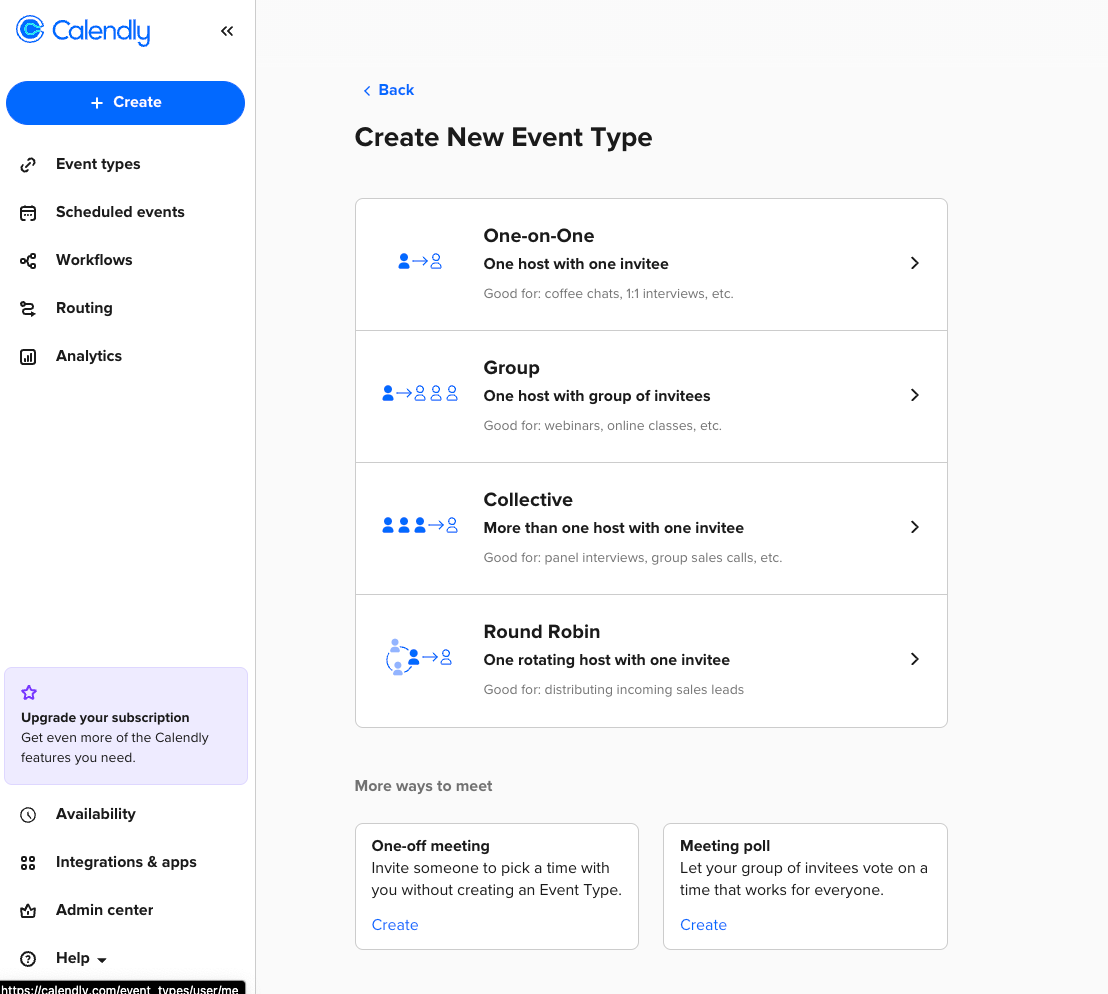 event types calendly