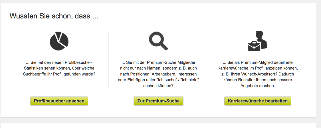 XING Premium Funktionen und Tools